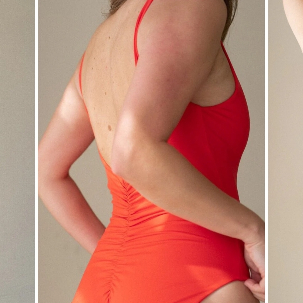 Women’s Red Scoop Back One-Piece Swimsuit - Picture 3 of 8